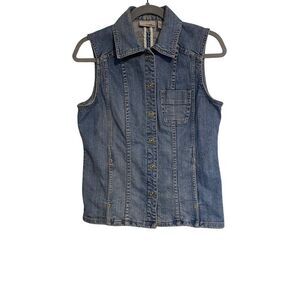 Chicos Platinum Vest Women Size 0 (US Small) Blue Denim Sleeveless Snap Front